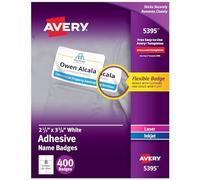 Avery 5395 Adhesive Name Badge Labels, Rectangular, White, Box of 400