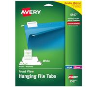 AVERY 5567 Print/Write-On Hanging Tabs, 1/5 Tab, 2 1/16, White (Pack of 90)