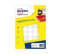 Avery 640 - Ø24 mm - Sheet A5 Adhesive - White (pet24 W) | 640 White Inkjet Laser Tablets Diameter 24 mm