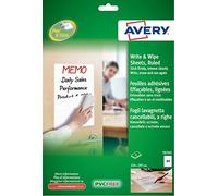 Avery 70705 Write and Wipe Self-Adhesive Repositionable Sheets, 1 sign Per A4 Sheet