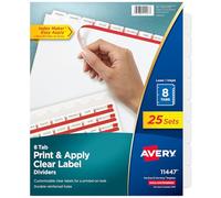 Avery 8-Tab Binder Dividers, Easy Print & Apply Clear Label Strip, Index Maker, White Tabs, 25 Sets (11447)