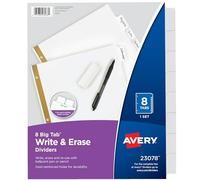 Avery 8-Tab Binder Dividers, Write & Erase White Big Tabs, 1 Set (23078)