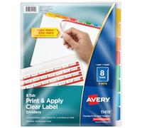 Avery 8 Tab Dividers for 3 Ring Binder, Easy Print & Apply Clear Label Strip, Index Maker Customizable Multicolor Tabs, 5 Sets (11419)
