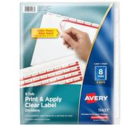 Avery 8 Tab Dividers for 3 Ring Binder, Easy Print & Apply Clear Label Strip, Index Maker Customizable White Tabs, 5 Sets (11437)