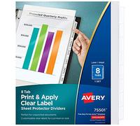Avery 8-Tab Sheet Protector Dividers, Printable Easy Peel Clear Labels, Index Maker, White Tabs, 1 Set (75501)