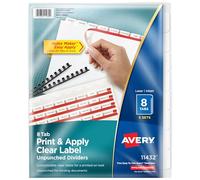 Avery 8 Tab Unpunched Dividers for Use with Any Binding System, Easy Print & Apply Clear Label Strip, Index Maker Customizable White Tabs, 5 Sets (11432)