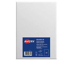 Avery A3L003-10 A3 297 x 420 mm Laminated Printable Sign for Laser/Copier - Transparent (Pack of 10)