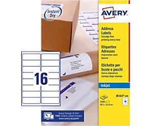 Avery Address Labels J8162-100 Adhesive A4 White 99.1 x 33.9 mm 100 Sheets of 16 Labels