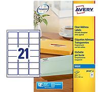 Avery Address Labels J8560-25 Adhesive A4 Transparent 63.5 x 38.1 mm 25 Sheets of 21 Labels