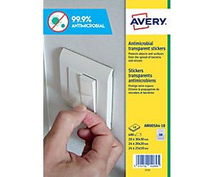 Avery Antimicrobial Surface Stickers Permanent Self-Adhesive 3mm x 3mm, 2mm x 2mm, 2mm x 1.5mm Clear 680 Labels