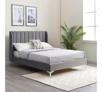 Avery Athena Grey Velvet Fabric Bed - Sizes Available