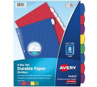 Avery Big Tab Durable Paper Dividers for 3 Ring Binders, 8 Tabs per Set, Assorted Primary Colors, White Printable Labels, 1 Set, Perfect for School, Office, and Home Organization (14425)