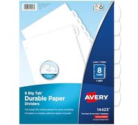 Avery Big Tab Durable Paper Dividers for 3 Ring Binders, 8 Tabs per Set, White Printable Labels, 1 Set, Perfect for School, Office, and Home Organization (14423)