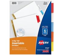 Avery Big Tab Insertable Dividers, 5 Multicolor Tabs, Case Pack of 36 Sets (11121)