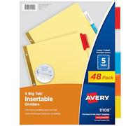 Avery Big Tab Insertable Dividers, Buff Paper, 5 Multicolor Tabs, Case Pack of 48 Sets (11109)