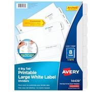 Avery Big Tab Printable Large White Label Dividers with Easy Peel, 8 Tabs, 4 Sets (14439)