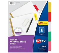 Avery Big Tab Write & Erase Dividers, 5 Multicolor Tabs, Case Pack of 48 (23076)