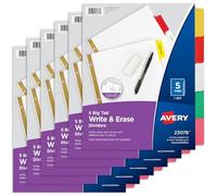 AVERY Big Tab Write & Erase Dividers for 3 Ring Binders, 5-Tab Set, Multicolor, Great for Organizing Projects, Reports, Finances, and More (6-Pack of 23076)