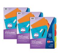 AVERY Big Tab Write & Erase Durable Plastic Dividers, 5-Tab Set, Multicolor Brights, 3 Sets (21212)