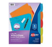 Avery Big Tab Write & Erase Durable Plastic Dividers for 3 Ring Binders, 5-Tab Set, Bright Multicolor, 1 Set (16129)