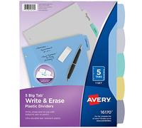 Avery Big Tab Write & Erase Durable Plastic Dividers for 3 Ring Binders, 5-Tab Set, Pastel Multicolor, 1 Set (16170)
