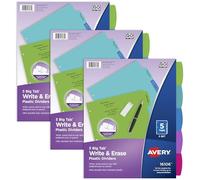 Avery Binder Dividers with Tabs - Pastel Colors, 5 Plastic Tabs - Write and Erase Dividers for 3 Ring Binder, 3 Pack