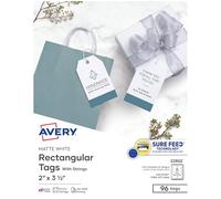 Avery Blank Printable Tags with Sure Feed, 2" x 3.5", White, 96 Customizable Tags with String, Great for Branding, Gift Tags, Price Tags, and More (22802)