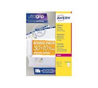 Avery Bonus Pack of Labels, Laser Printer, White Blank A4 Labels, 30 Sheets Plus 10, 139 x 99.1mm, UltraGrip, L7169-30BP