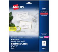 Avery Business Cards, Metallic Gold Borders, 2" x 3.5", 100 Total, Laser/Inkjet Printable Business Cards (3327)