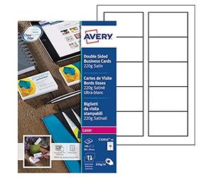 Avery C32016-10 Business Cards Smooth-Edged Satin-Look 220 g/m² for Colour and Monochrome Laser Printers 85 x 54 mm Set of 100