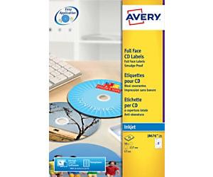 Avery CD/DVD Labels J8676-25 adhesive A4 White 117 mm 25 Sheets of 2 Labels