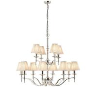 Avery Ceiling Pendant Chandelier Light 12 Lamp Bright Nickel & Beige Pleat Shade Loops Metallics One Size