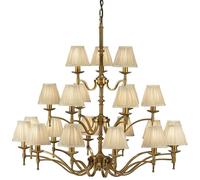 Avery Ceiling Pendant Chandelier Light 21 Lamp Antique Brass & Beige Pleat Shade
