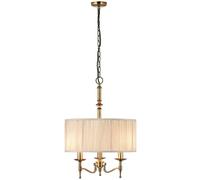 Avery Ceiling Pendant Chandelier Light 3 Lamp Antique Brass & Beige Round Shade Loops Metallics One Size