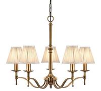 Avery Ceiling Pendant Chandelier Light 5 Lamp Antique Brass & Beige Pleat Shade