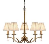 Avery Ceiling Pendant Chandelier Light 5 Lamp Antique Brass & Beige Pleat Shade