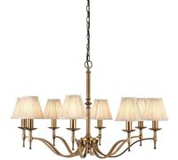 Avery Ceiling Pendant Chandelier Light 8 Lamp Antique Brass & Beige Pleat Shade Loops Metallics One Size