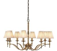 Avery Ceiling Pendant Chandelier Light 8 Lamp Antique Brass & Beige Pleat Shade