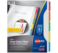 AVERY Clear Easy View Durable Plastic Dividers, 5 Tabs (16740),Multicolor