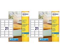Avery Clear, Transparent, Printable, Address Labels, 63.5 x 38.1 mm, Clear, See-Through 21 Labels per Sheet, 210 Blank Labels per Pack (J8560-10) (Pack of 2)