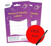 Avery Clothing Labels with Pen, 72 Stick-On Name Labels, No Ironing or Sewing Required, Machine-Washable, 45 x 13mm, White, 2 Pack (ETVET36X2PEN.UK)