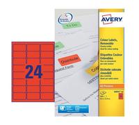 Avery Coloured Label 63.5x34mm 24 Per A4 Sheet Red (Pack 480 Labels) L6034-20