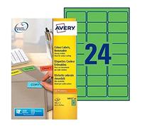 Avery L6033-20 Printable, customisable Removable Green Filing Labels, 24 Labels Per A4 Sheet, 63.5 x 33.9 mm