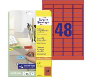 Avery Coloured Mini Labels, Red - printer labels (Red, Self-adhesive printer label, A4, Red, Paper, Laser/Inkjet, Removable)