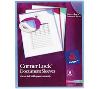 AVERY Corner Lock Document Sleeves, Holds up to 20 Sheets, Assorted Colors, 6 Plastic Sleeves (72262)