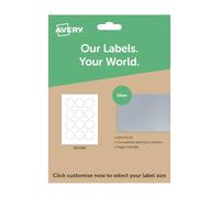 Avery Custom Round Silver Labels - A4 Printable Sticker Sheets for Inkjet & Laser Printers, Custom Sizes & Sheet Packs, Personalised Product, Gift & Candle Labelling
