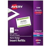 Avery Customizable Name Badge Inserts, 2.25” x 3.5”, White, 400 Printable Name Tag Inserts (5390) (Pack of 5)