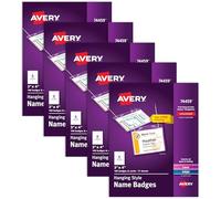 Avery Customizable Name Badges, 3" x 4", Printable Name Tag Inserts, 100 Per Box, 5 Packs, 500 Name Tag Holders with Cords Total (74459)