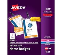 Avery Customizable Name Badges, 6" x 4.25", Printable Name Tag Inserts with Tickets, 75 Vertical Name Tag Holders with Lanyards (8521)
