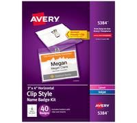 Avery Customizable Name Badges with Clips 3"" x 4"" Clear Name Tag H